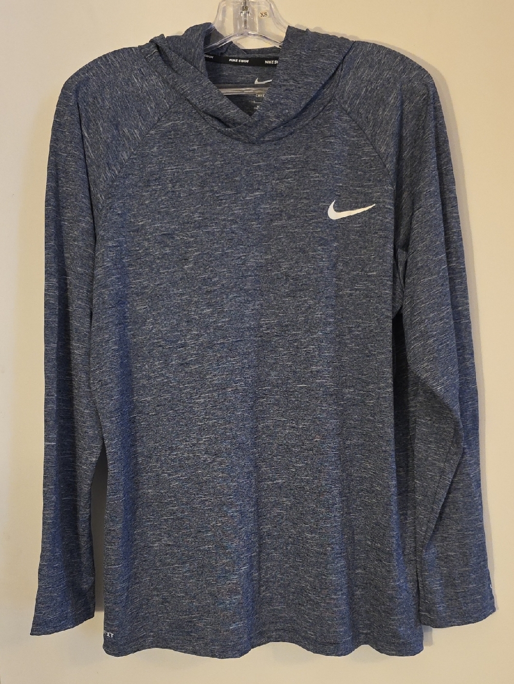 Nike Men's Navy Heather Swim Hoodie - White Swoosh